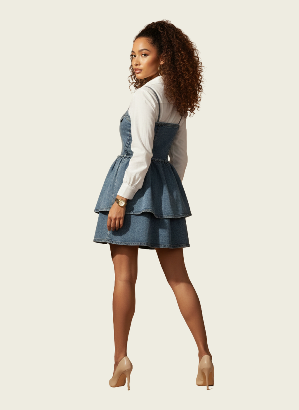 The Tiered Denim Pinafore Dress