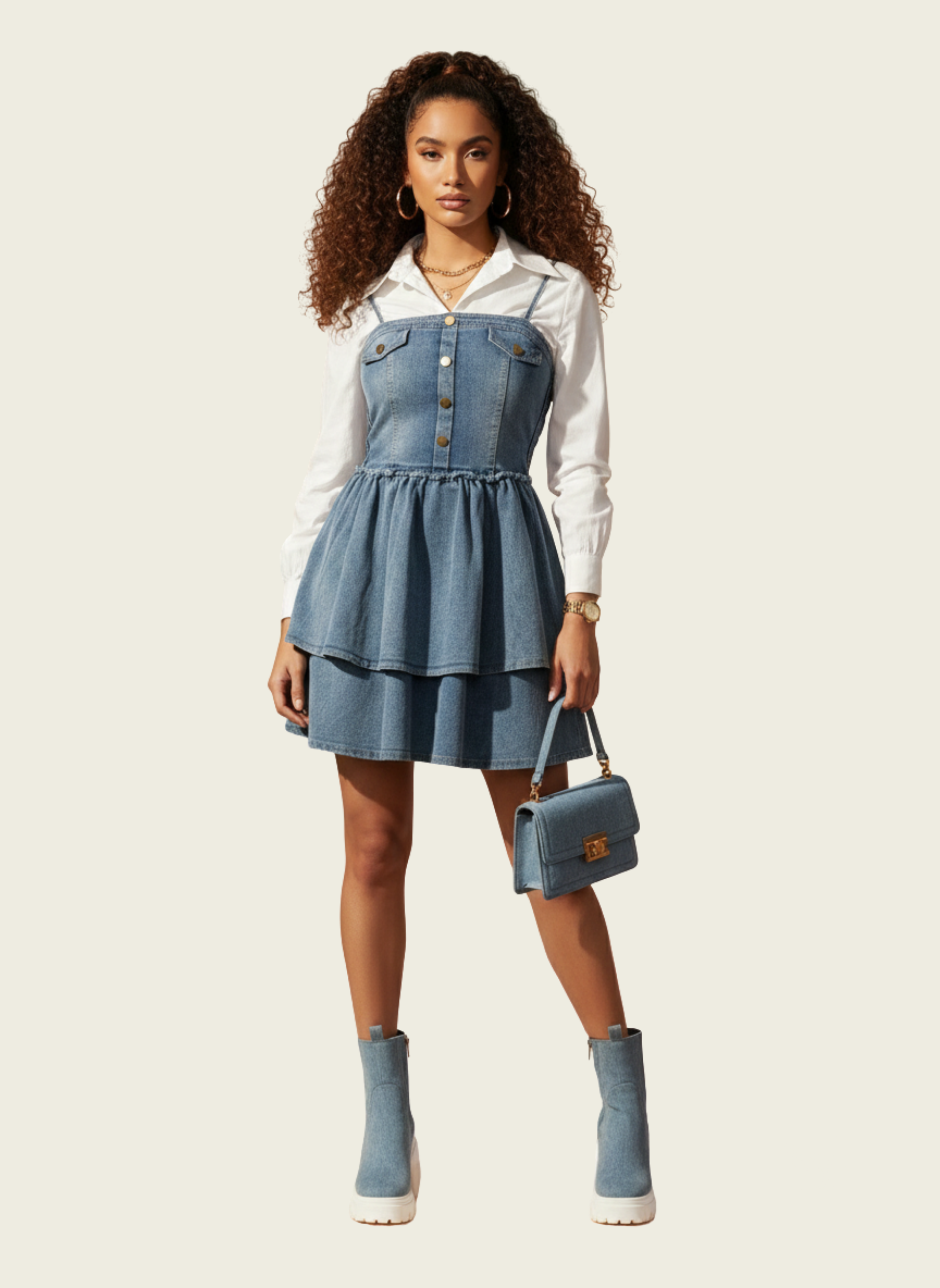 The Tiered Denim Pinafore Dress