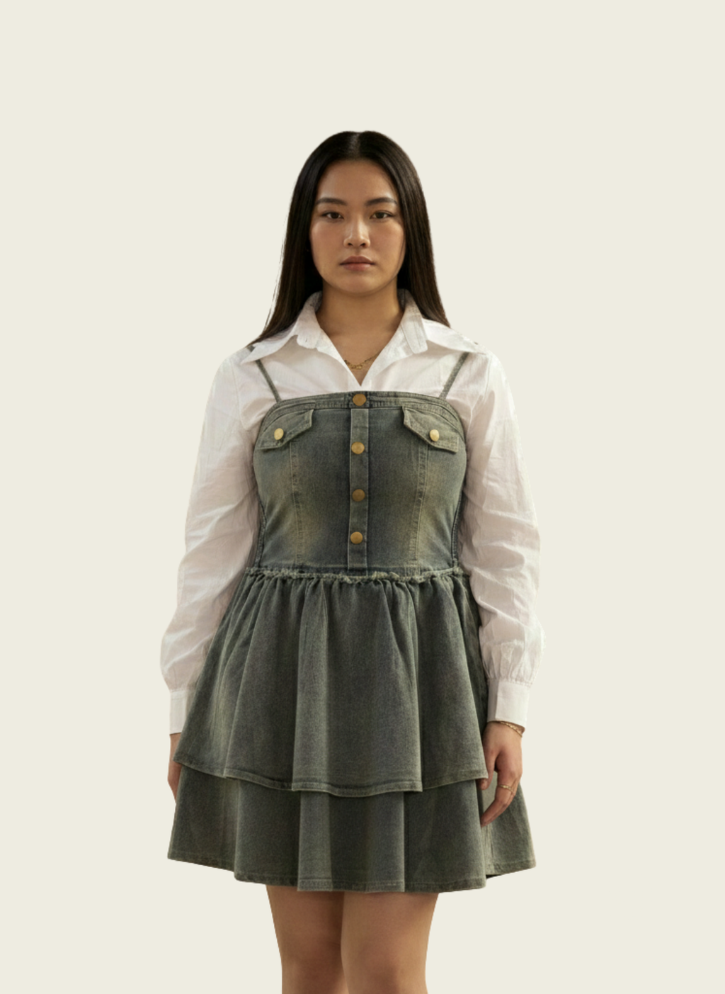 The Tiered Denim Pinafore Dress