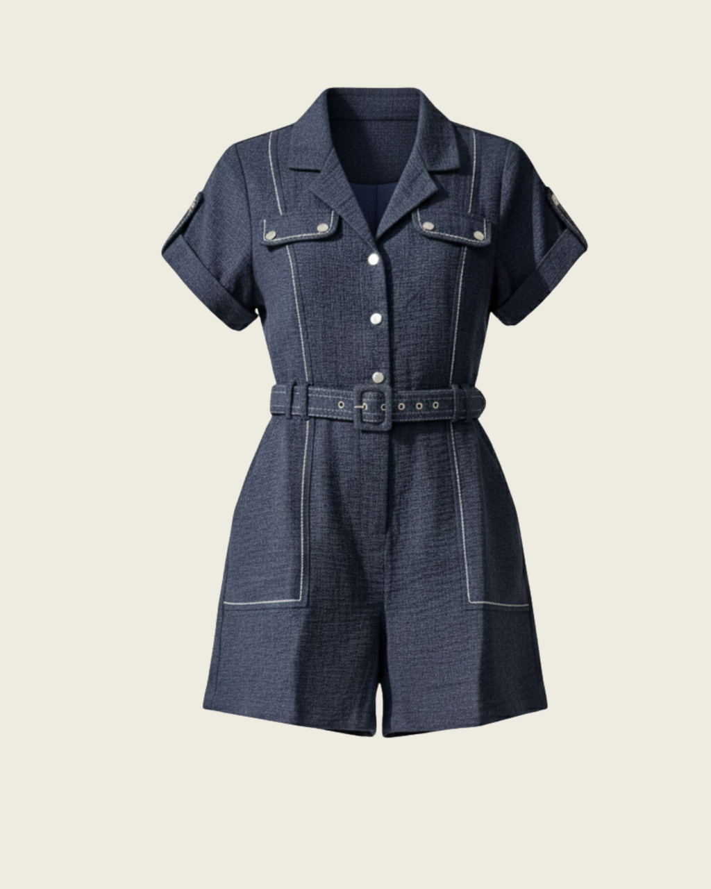 Contrast-Stitch Denim Playsuit