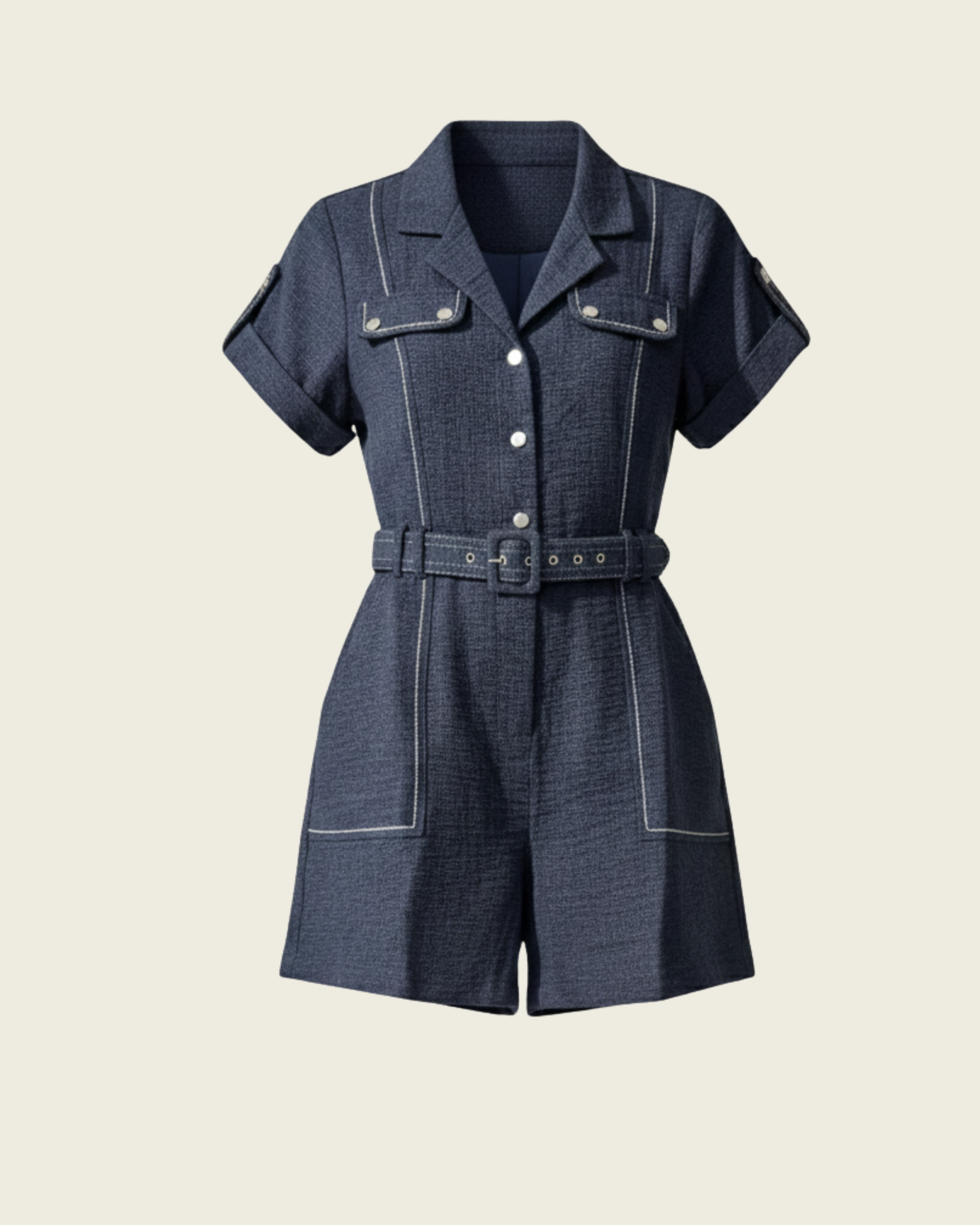 Contrast-Stitch Denim Playsuit