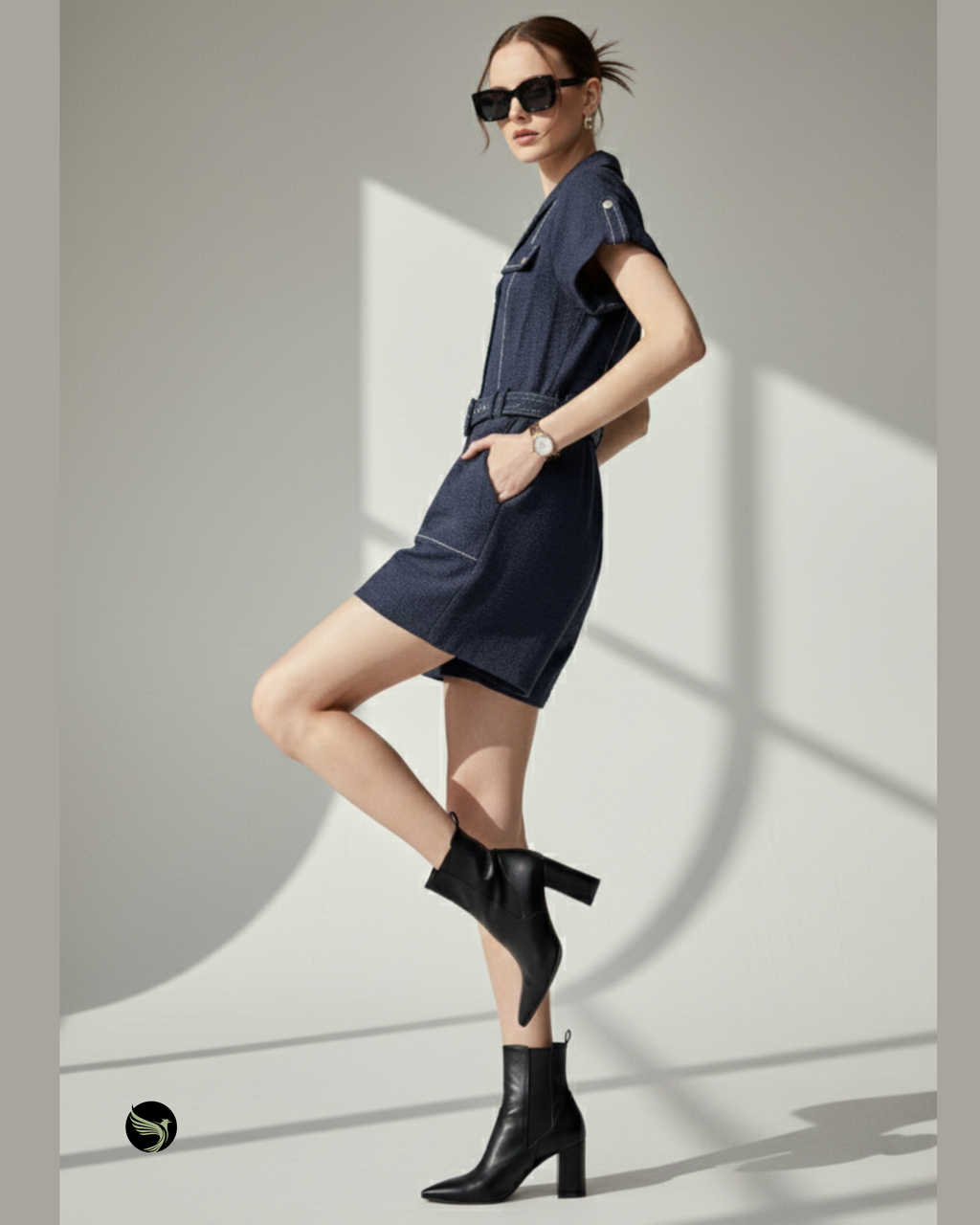 Contrast-Stitch Denim Playsuit