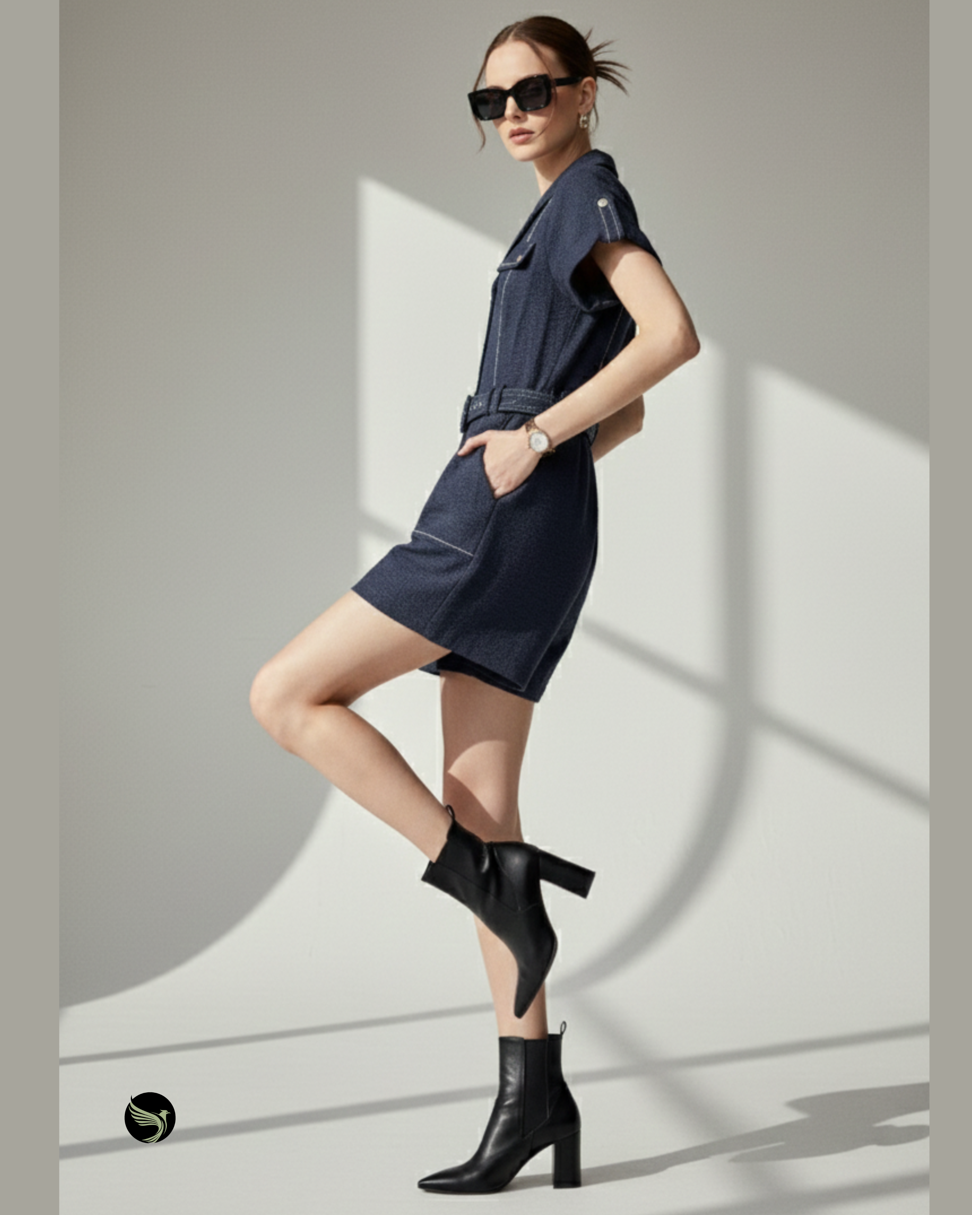 Contrast-Stitch Denim Playsuit