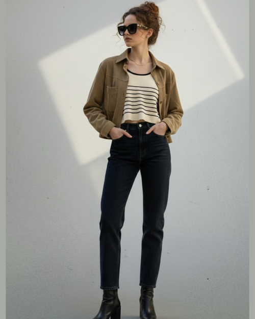 Corduroy Button-Up Crop Jacket