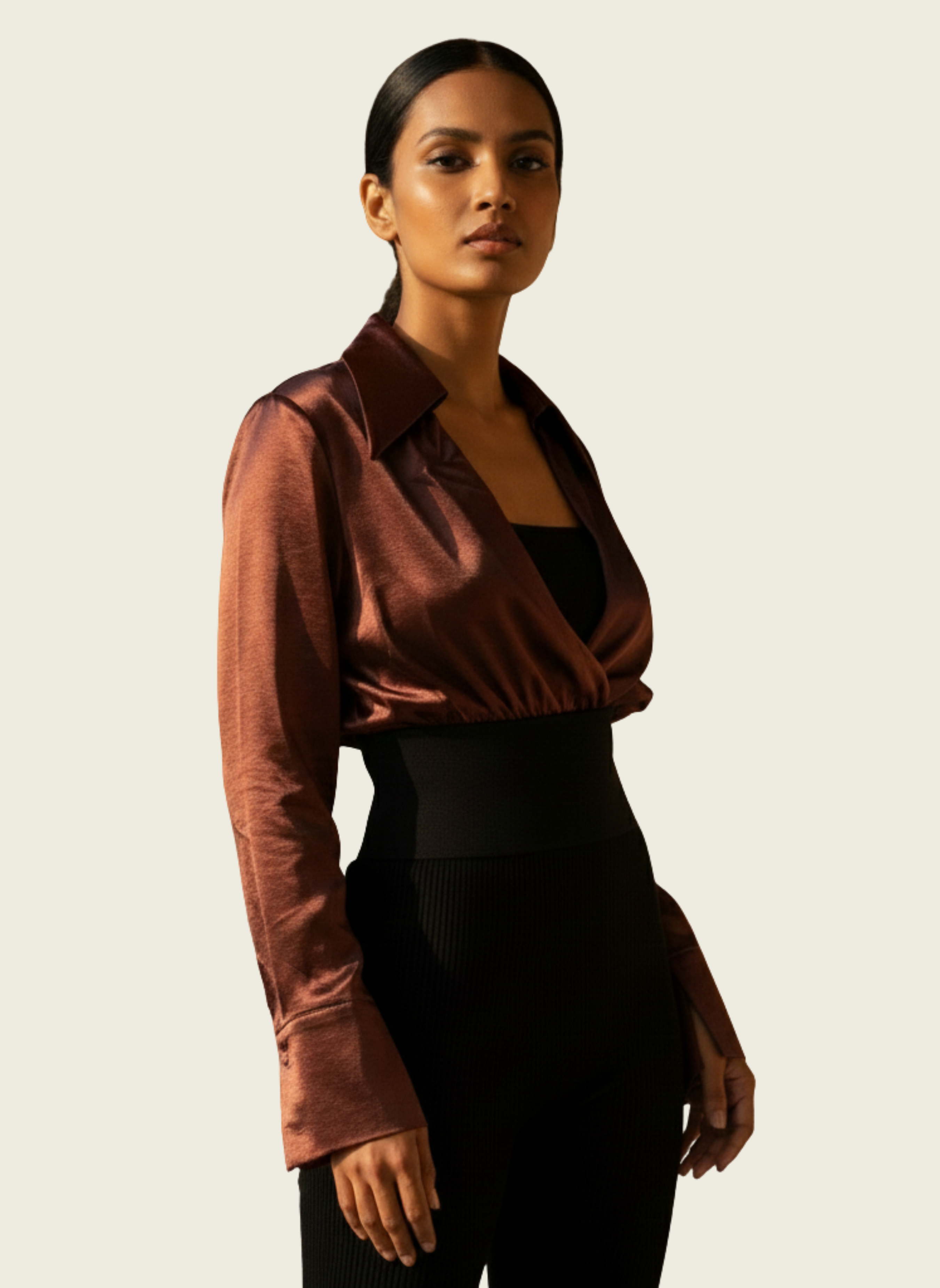 The Cinched Satin Crop Shirt